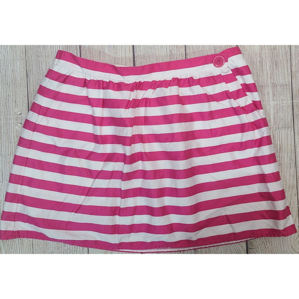 Lilly Pulitzer Lined Skirt Women's Large Pink White Stripes Pockets Summer